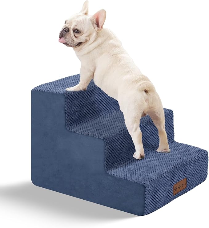 GGIB Dog Stairs for Small Dogs Cats Non-Slip Dog Steps for High Bed Pet Stairs for Sofa Couch Pet Ramp Pet Steps with Removable Washable Cover, 13" H, 3-Step-PawvioPets