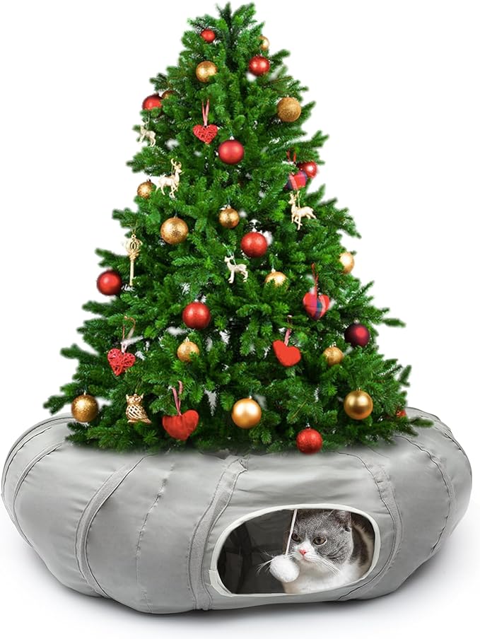 AUOON Cat Play Tunnel - Round Cat Tunnel with Bed | Interactive Cat Toys for Indoor Cats Kitten Kitty Puppy Rabbit Ferret (Light Grey)-PawvioPets