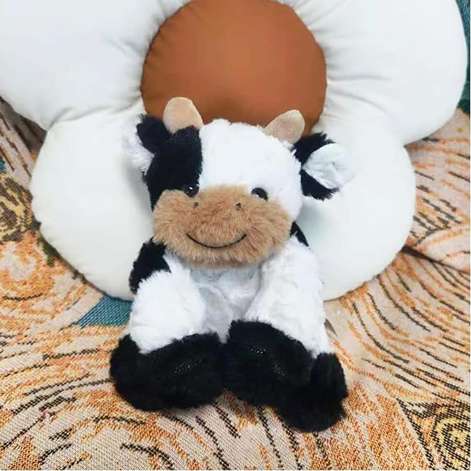 Black and White Cow Weighted Stuffed Animal 20cm/7.87in Cute Sitting Cow Plush Toy with Smile Soft Fluffy Small Farm Plushie for Kids Adults Birthday Festival Gift Bed Home Office Decor Toys-PawvioPets