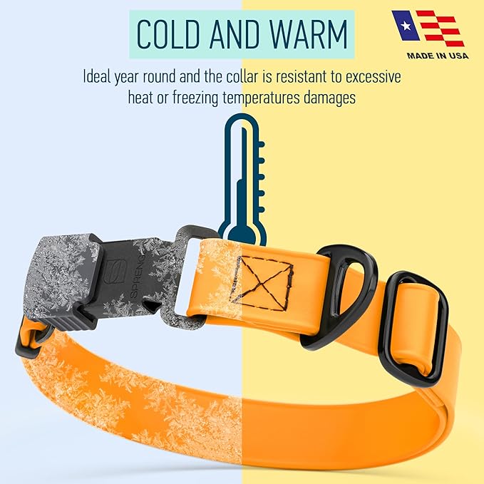 Dogline Biothane Waterproof Dog Collar with Herm Sprenger Black Stainless Steel Quick Release Buckle – Heavy Duty Tactical Durable Collar for Dogs – Comfortable, Safe Pet Collar W 1" L15-25 Tangerine-PawvioPets