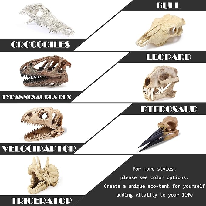 Fish Hideout Aquarium Décor Decorations Dinosaur Skull Fish Tank Decor Cave Dinosaur Skull Betta Animal Halloween Large Tarantula Reptile Bones Snake for Terrarium Ornament-PawvioPets