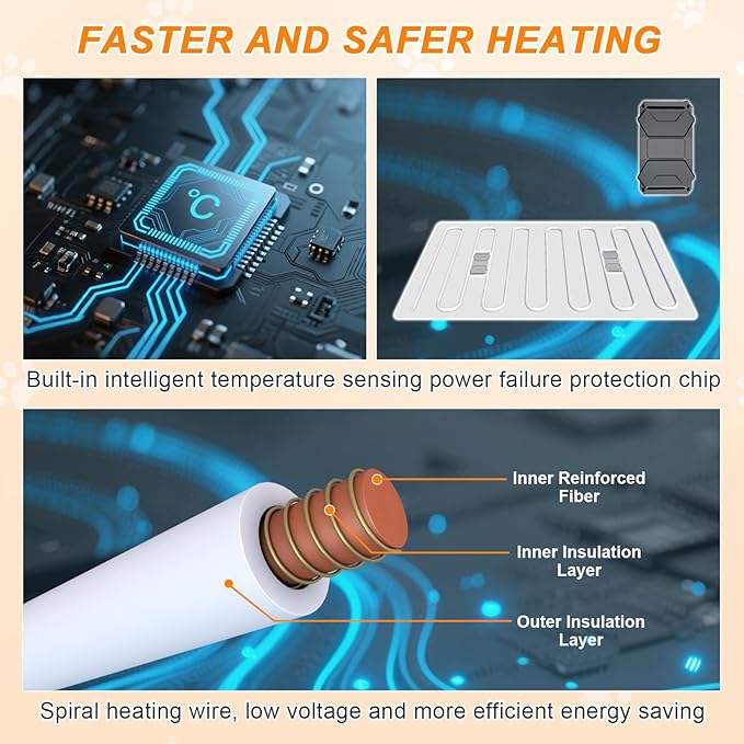 Cat Heating Pad, 16 in Round Heated Bed Smart Thermostatic Switch, Add Wire Rope Cat Carpet Puppy Whelping Supplies, Comes with a Plush Cloth Cover - Apricot-PawvioPets