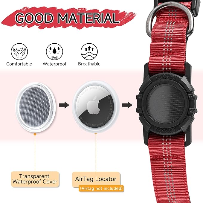 Dog Collar Compatible with Airtag, with Waterproof Cover, Multiple Colors, Multiple Sizes, Breathable Cotton and Linen Material, Suitable for Small, Medium and Large Dogs-PawvioPets