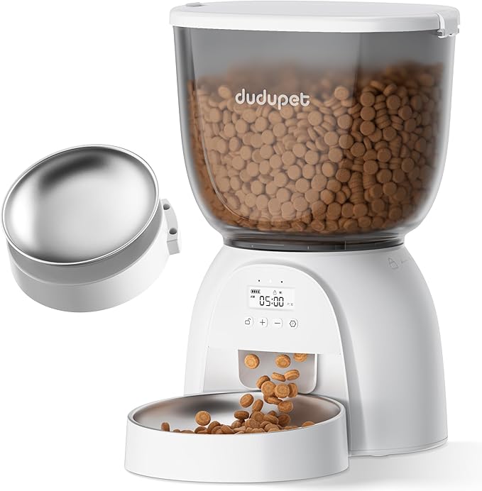 5L/21 Cup Automatic Cat Feeder, Timed Cat Food Dispenser, Automatic Pet Feeders Up to 6 Meals 1-20 Portion, Dual Power Supply Cats Feeder with Stainless Steel, Pet Dry Food Dispenser for Cats & Puppy-PawvioPets