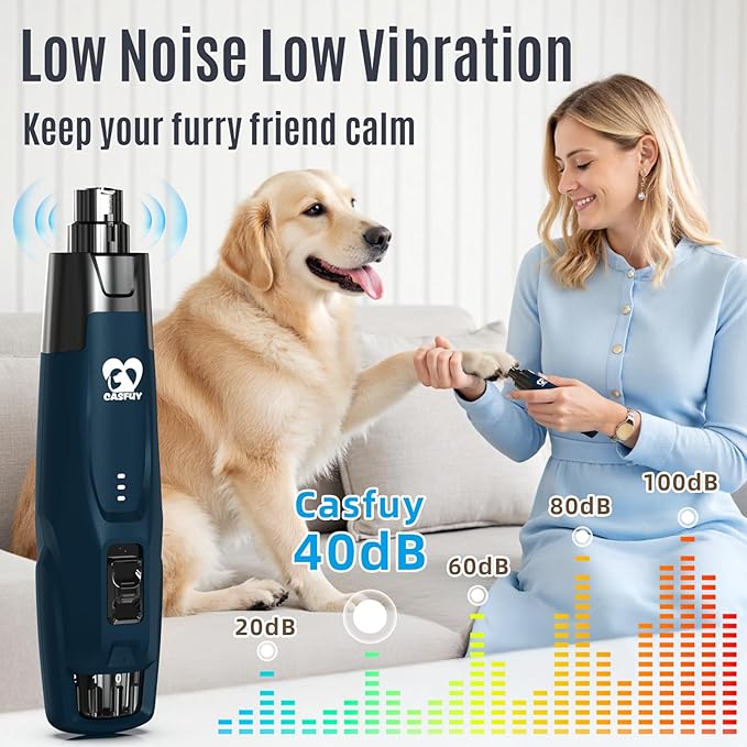 Casfuy New 6-Speed Dog Nail Grinder - 50% More Power Dog Nail Trimmers with 2 LED Lights Quiet 7h Running Time Electric Pet Nail Grinder File Toenail Grinder for Large Medium Small Dogs & Cats (DB)-PawvioPets