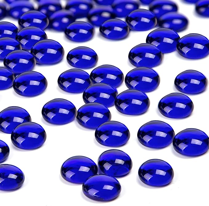 FUTUREPLUSX 1LB Blue Flat Glass Marbles, Premium Dark Blue Aquarium Rocks Fish Tank Gravel Stones Bulk Pebbles Decorative Beads for DIY Crafts Vase Fillers Table Scatter Decor-PawvioPets