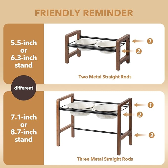 6.3inch Ceramic Adjustable Raised Double Bowls Set with Stand, 3 Heights Elevated, 2 Placement Options,Food and Water Bowls for Adult Cat Small and Medium Dog(Reactived Glaze -White)-PawvioPets