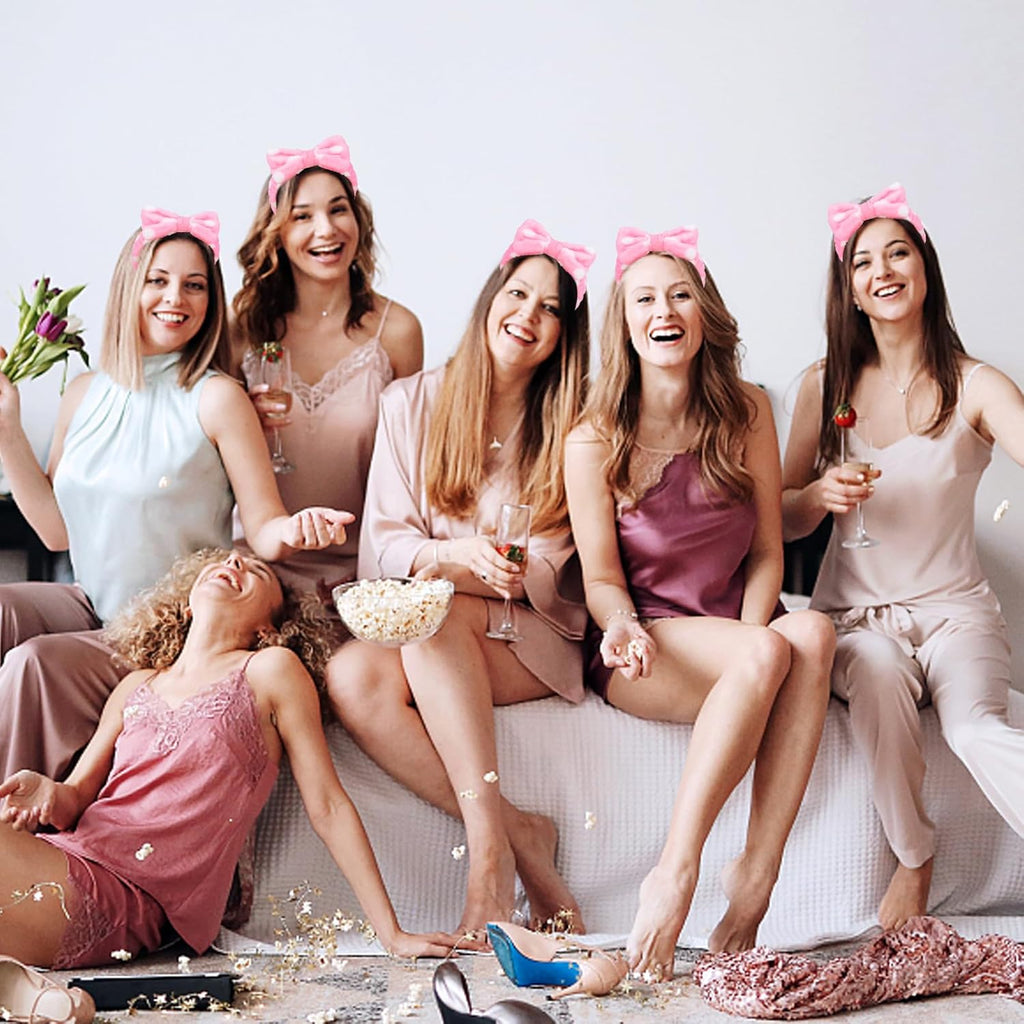 Semato 8 Pcs Pink Spa Headband with Dot Bachelorette Party Favor Set Skincare Headband for Women Gifts Party Supplies (pink dot)