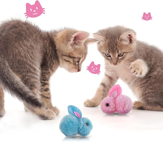 10Pcs Plush Toy Balls, Cute Bunny Shape Kitten Pompom Soft 5.5cm/2.16in Puff Ball Indoor Fun Colorful Cat Ball Toy Pom Pom Balls for Pet-PawvioPets
