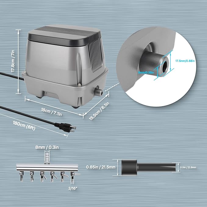 AquaMiracle Linear Air Pump ZP-40/ZP-60/ZP-100/ZP-200 for Pond Aeration, 635/950/1600/4000GPH Septic Air Pump Pond Aerators for Outdoor Ponds, Waste Treatment, Aquarium, Fish Farm, Seafood Restaurant-PawvioPets