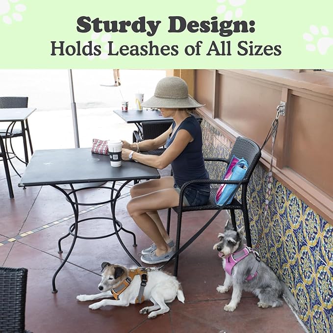 Canine Hitch- Secure Dog Leash Parking Wall Large Hook with Clip 2 Pack - Tie Out Stainless Steel & ABS Mounting Plate for Strength - Practical Lead Management for Home & Business-PawvioPets