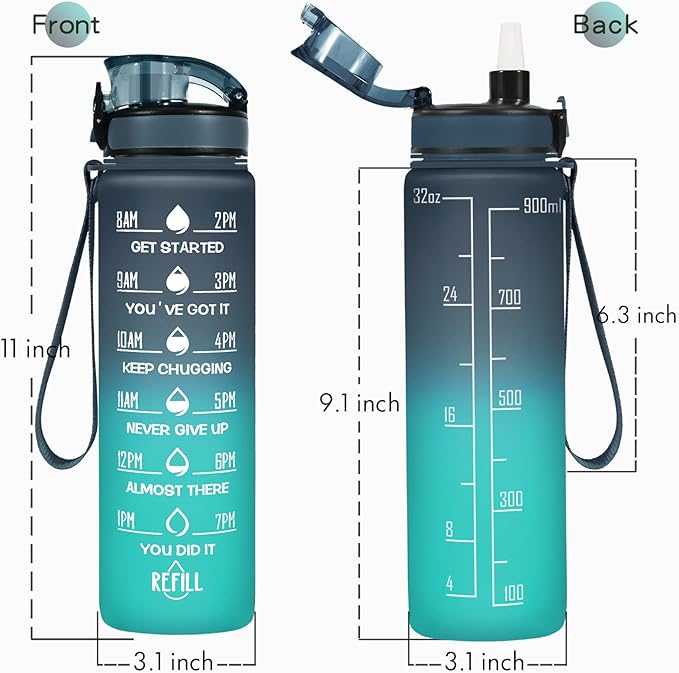 Enerbone Water Bottle, Leakproof BPA & Toxic Free, Motivational Water Bottle with Times to Drink and Straw, Fitness Sports Water Bottle with Strap for Office, Gym, Outdoor Sports-PawvioPets