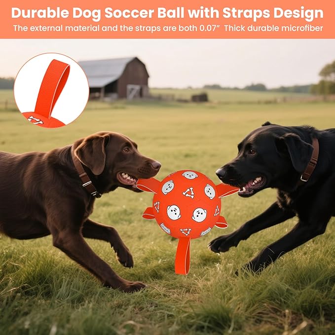 Dog Toys Soccer Ball with Straps, Durable Dog Balls, Interactive Dog Toys for Tug of War, Floating Water Puppy Toys for Indoor/Outdoor – Fun Dog Birthday Gift for Small Medium Dogs, 6 Inch-PawvioPets
