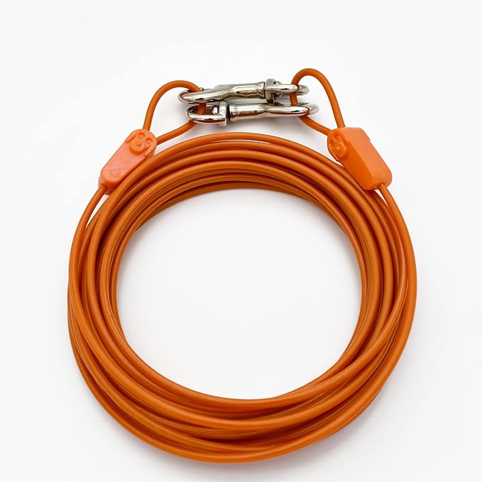 30FT Tie-Out Cables for Dogs - Strong, Safe, and Durable Dog Tie-Outs for Small Dogs up to 90 Pounds - Weather and Wear Resistant Galvanized Aircraft Cable for Outside Use-PawvioPets