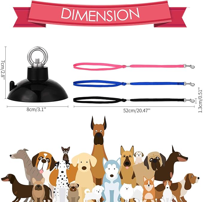 Frienda 4 Pieces Dog Bathing Tether with Suction Cup Pet Dog Grooming Tub Restraint Loops and Adjustable Cat Fixed Safety Rope for Pet Shower Bathing Grooming(Blue Black Pink)-PawvioPets
