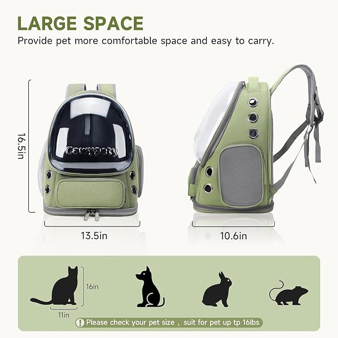 Cat Backpack Carrier, Breathable Cat Carrier Large Space Bubble Pet Backpack for Kitty Small Dog up to 15lbs, Transparent & Foldable Pet Carrier for Travel Hiking-PawvioPets