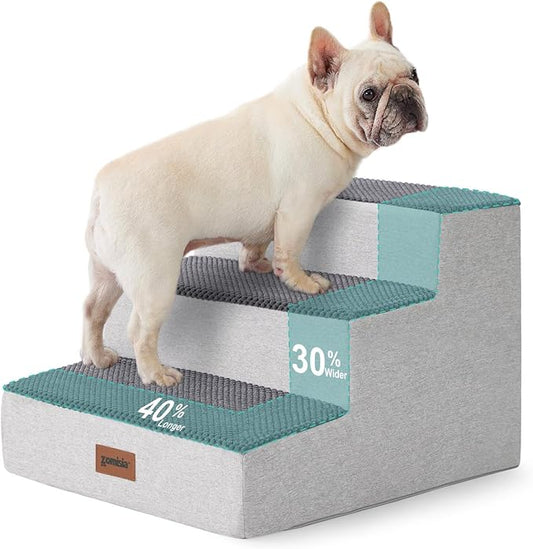 Dog Steps for Couch - Extra Wide Pet Stairs for Small Dogs and Cats, Dog Steps with Non-Slip Bottom Grey 3 Steps, Grey-PawvioPets