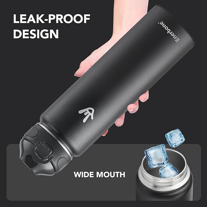 Enerbone 32 oz Insulated Water Bottle, Stainless Steel Bottle with Carrying Strap, Double-Wall Vacuum Insulation Design, Leakproof Sports Bottle with Straw, Keep Drinks Cold or Hot for Hours-PawvioPets