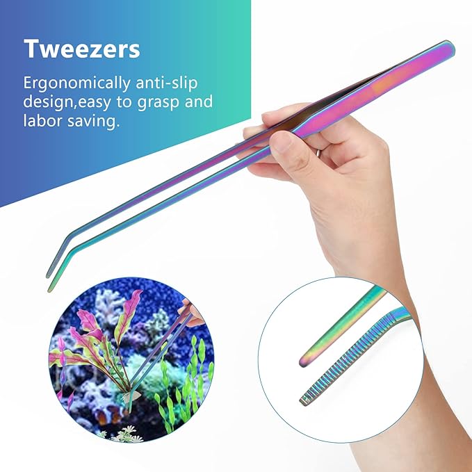 4 in 1 Quarium Aquascape Tools Kits, Anti-Rust Stainless Steel Aquatic Plant Aquascaping Tweezers, Scissors, Spatula for Aquarium Tank Cleaning Fish Tank Aquascape Tools Sets-PawvioPets