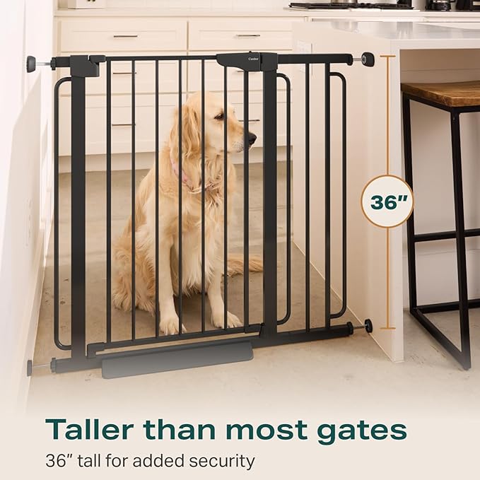 Cumbor 36" Extra Tall Baby Gate for Stairs, 29.7-57" Extra Wide Dog Gate for Doorways Hallways, Pressure Mounted Child Gate for Wide Opening, Auto Close Personal Safety for Babies and Pets, Black-PawvioPets