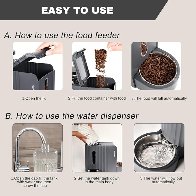 Gardner Pet Automatic Gravity Cat Food Feeder and Water Dispenser Stainless Steel Two-in-One Set Large Capacity Dispenser for Pets Dogs, Puppies, Kittens, Rabbits-PawvioPets