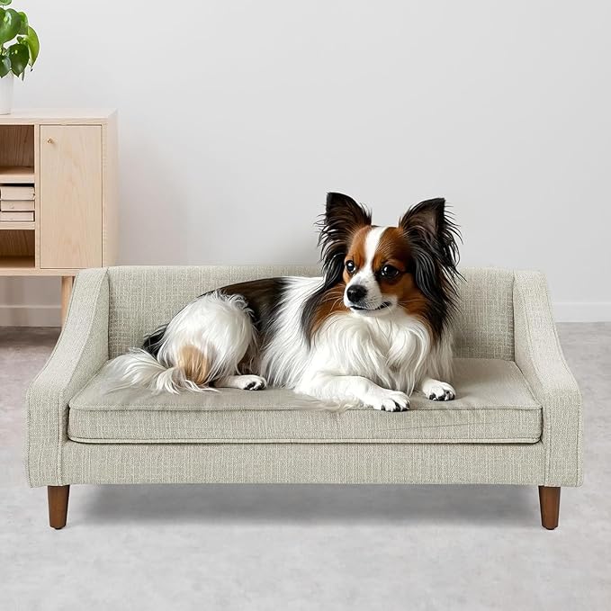 Dog Sofa Couch for Medium to Large Dogs, Durable Pet Sofa with Washable Fabric, Elevated Mini Dog Bed with Wooden Legs for Medium and Large Dogs, Beige-PawvioPets