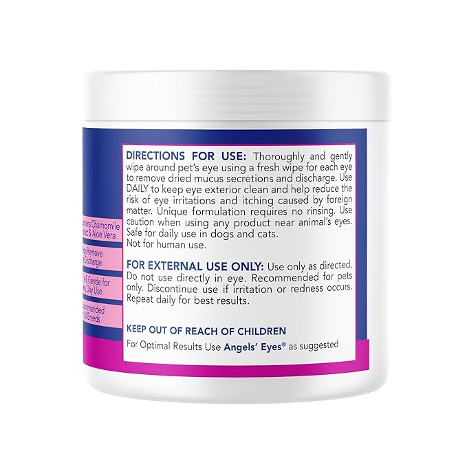 ANGELS' EYES Gentle Tear Stain & Pet Eye Wipes for All Dogs & Cats Textured Grooming Wipes Remove Discharge & Mucus, Reduce Tear Stains, Hypoallergenic with Aloe & Chamomile, 100ct-PawvioPets