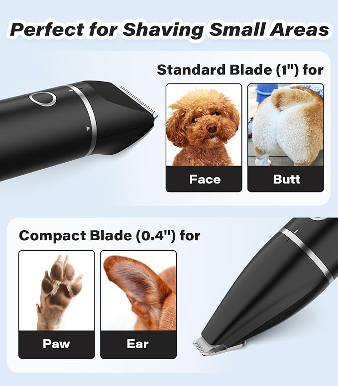 Casfuy Cordless Dog Paw Trimmer - Low Noise Small Dog Clippers with Double Blades USB Rechargeable Grooming Clipper for Dogs Cats and Small Pets for Trimming Hair Around Paws, Eyes, Ears, Face, Rump-PawvioPets