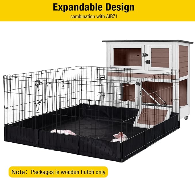 AIVITUVIN Wooden Rabbit Hutch Indoor Outdoor Rabbit Cage with Two Removable Trays Bunny Cage on Wheels Pet House Guinea Pig Cage 2 Story (Brown)-PawvioPets
