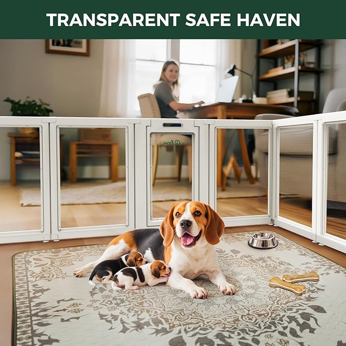 FXW AuraSpace Acrylic Indoor Unleashed Dog Playpen for Medium Dogs, 35 Inch, 16 Panels, White-PawvioPets