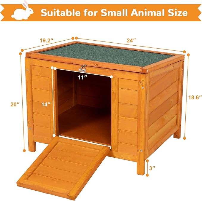 COZIWOW 24inches Wooden Catio Outdoor Cat House Small Animal House，Rabbit Hutch Indoor，Stable Weatherproof Bunny Cage Pet Shelter for Small Cat Dog Rabbit Guinea Pig(Orange)-PawvioPets