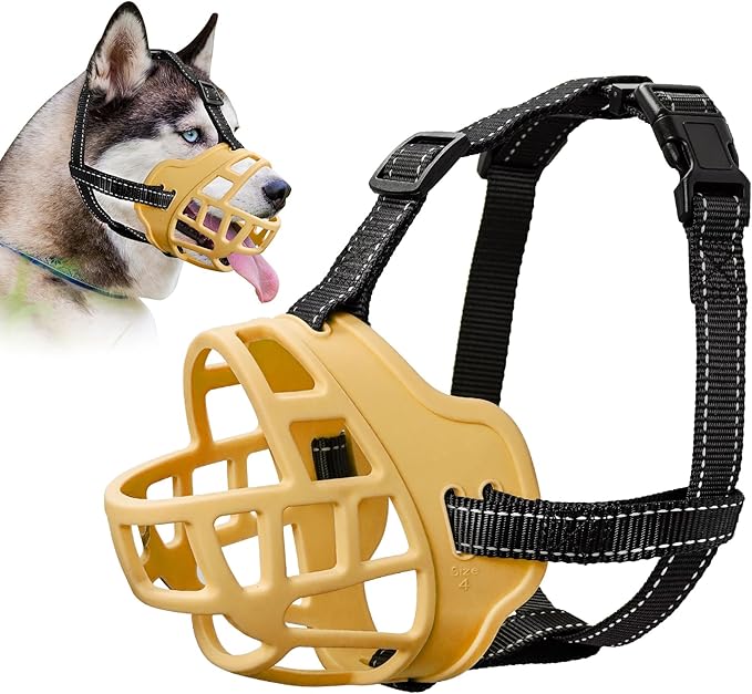 Dog Muzzle for Large Dogs, Breathable Basket Muzzles for Small, Medium and X-Large Aggressive Dog, Allows Panting Drinking, Suitable for Grooming Trimming Training (4, Luminous Orange)-PawvioPets