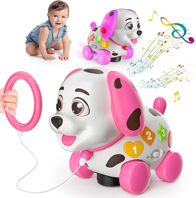 3-in-1 Musical Puppy Toys for 1 Year Old Girl Gift, Educational Baby Toy 6-12-18 Month, 1st Birthday Gift for 1 Year Old Girl Boy, First Bilingual Present for 7 8 9 10 Month Infant (Pink)-PawvioPets
