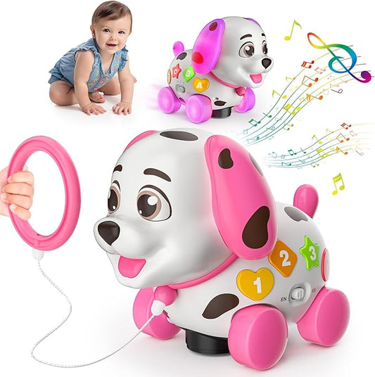 3-in-1 Musical Puppy Toys for 1 Year Old Girl Gift, Educational Baby Toy 6-12-18 Month, 1st Birthday Gift for 1 Year Old Girl Boy, First Bilingual Present for 7 8 9 10 Month Infant (Pink)-PawvioPets