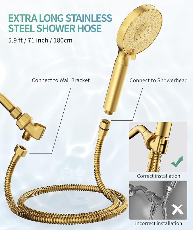 Filtered Shower Head with Handheld, High Pressure 9 Spray Mode Brushed Gold Showerhead with 4 Filters, Detachable Shower Head, Water Softener Filters Beads for Hard Water - Remove Chlorine-PawvioPets