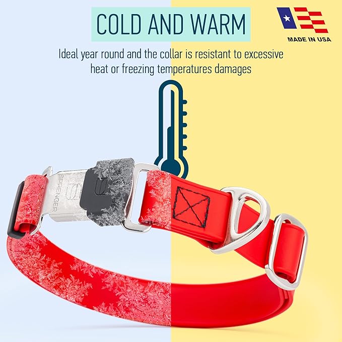 Dogline Biothane Waterproof Dog Collar with Herm Sprenger Black Stainless Steel Quick Release Buckle – Heavy Duty Tactical Durable Collar for Dogs – Comfortable and Safe Pet Collar W 3/4" L 12-19" Red-PawvioPets