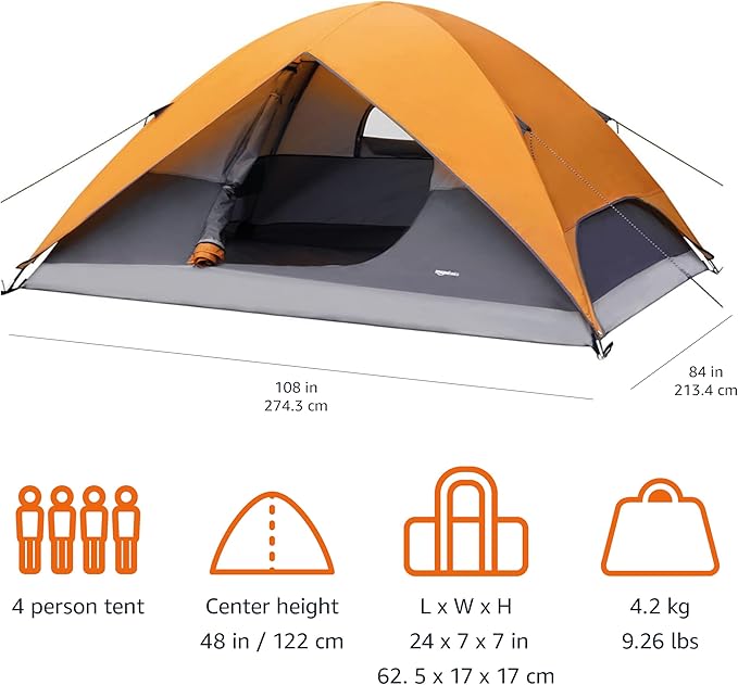Amazon Basics Camping Tent, 3-Season Dome Design with Rainfly-PawvioPets