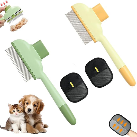 2 Pet Hair Removal Gloves, 2 Flea Combs for Cats and Dog，Reusable Electrostatic Gloves and Long & Short Flea Combs, 4 PCS pet hair removal tools-PawvioPets