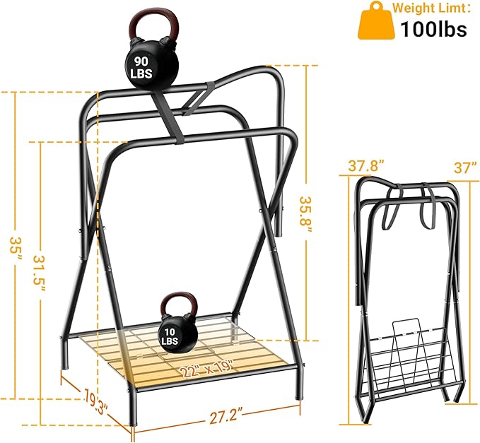 Dunatou Saddle Rack Freestanding Saddle Stand Foldable Horse Saddle Storage Rack Full Size Saddle Pad Rack Horse Blanket Holder Heavy Duty Saddle Holder for English and Western Horse Saddles, Black-PawvioPets