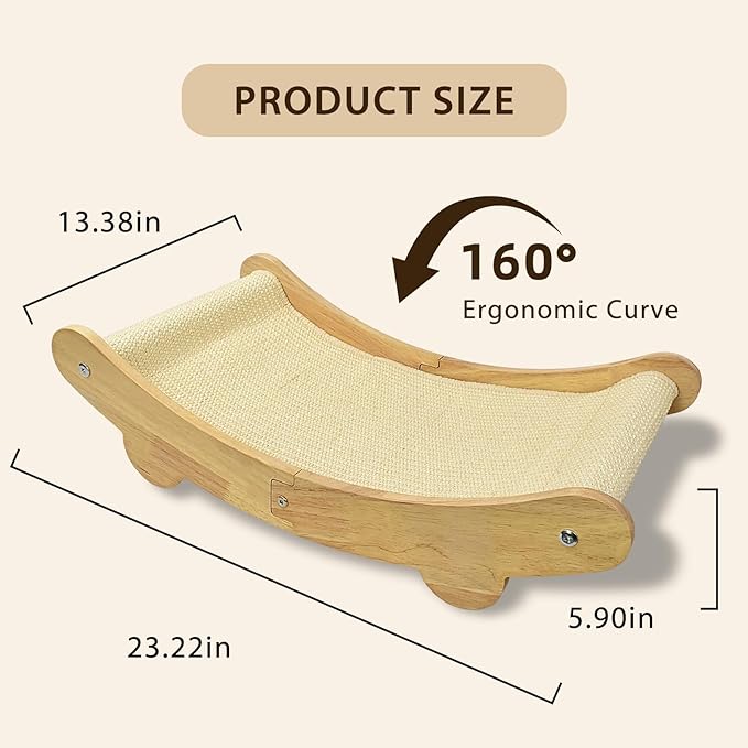 2-in-1 Sisal Cat Scratcher Bed for Indoor Large Cats – Hammock Lounge with Natural Sisal Pad, Wooden Cat Furniture for Scratching and Resting-PawvioPets
