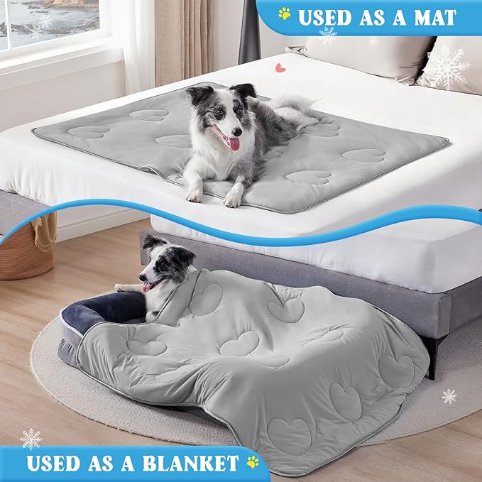 Cooling Blanket for Dogs, Lightweight & Durable Dog Cooling Mat, Q-MAX>0.45 Soft Breathable Pets Comforter for Couch, Bed & Car Essential - Light Grey 25x40 Inches-PawvioPets