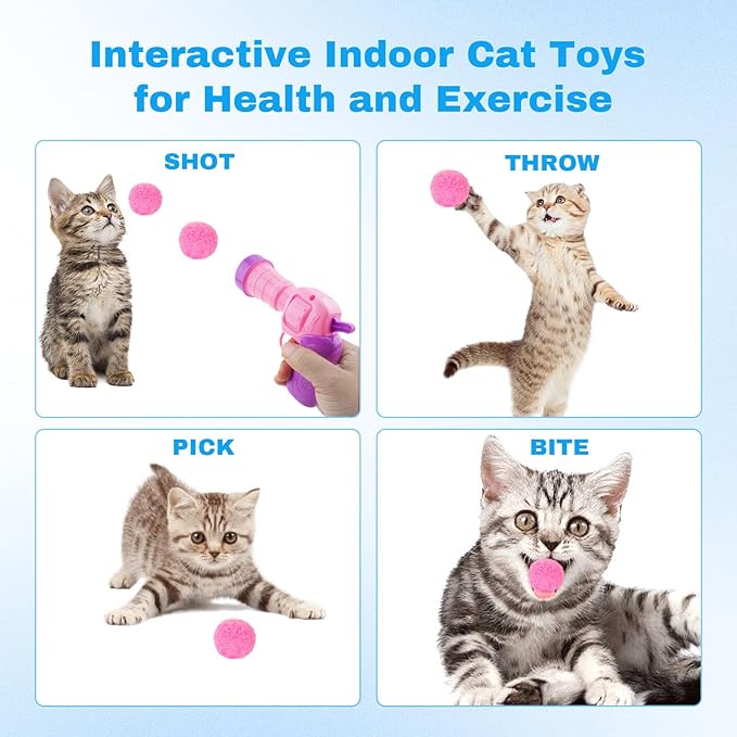 31Pcs Cat Ball Toy Launcher, 30Pcs Plush Fuzzy Balls, Cat Fetch Toy Gun Shooter for Indoor Kittens-PawvioPets
