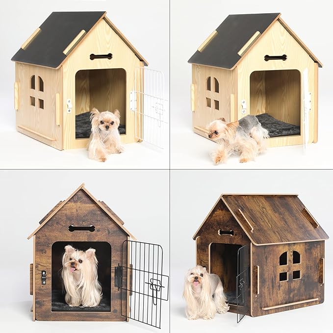 Dog House Indoor for Small Dogs or Cats, Cozy Wooden Design, Small Indoor Bed House, with Air Vents and Elevated Floor Warm Dog Cave-PawvioPets
