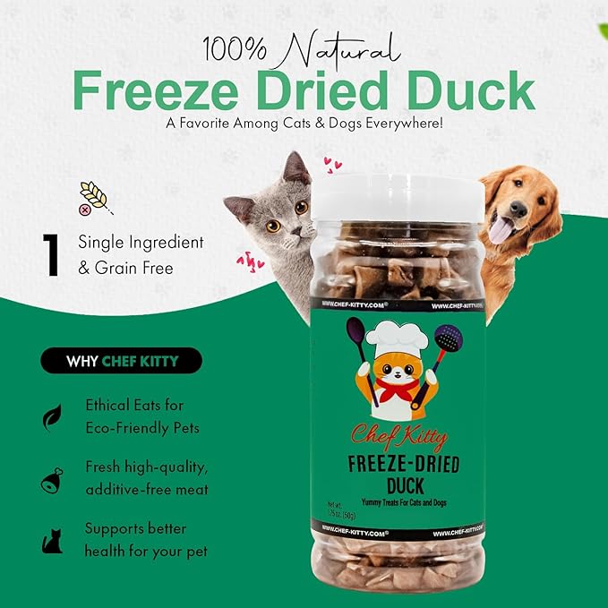 Freeze-Dried Duck Treats for Cats & Dogs – 100% Human Grade, Single Ingredient, High-Protein, Healthy Snack – No Additives or Preservatives – 1.5oz - Inspected & Tested in USA-PawvioPets