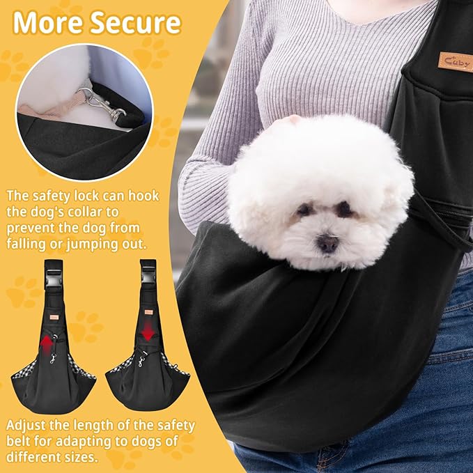 CUBY Dog and Cat Sling Carrier, Hand-Free Dog Carrier Slings with Adjustable Straps Pocker, Puppy Slings Carrier for Small Dogs Cats Outdoor Travel Bag(Black, M-Adjustable Strap)-PawvioPets