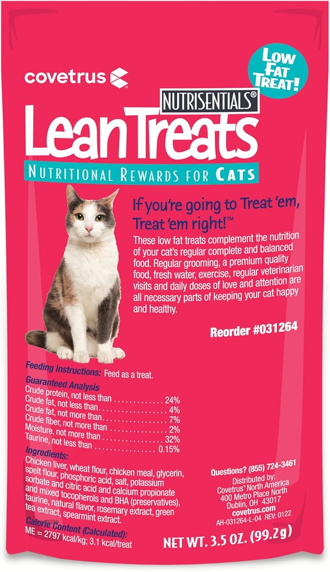 Covetrus Nutrisential Lean Treats for Cats - Soft Cat Treats for Small, Medium, Large Cats - Nutritional Low Fat Bite Size - Chicken Flavor - 10 Pack - 3.5oz-PawvioPets