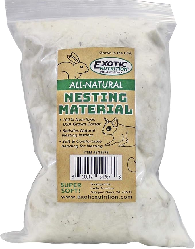 All-Natural Nesting Material (4 oz.) - 100% Cotton Eco-Friendly Animal Bedding - For Sugar Gliders, Squirrels, Hamsters, Rabbits, Chinchillas, Rats, Mice, Gerbils, Guinea Pigs and Other Small Pets-PawvioPets