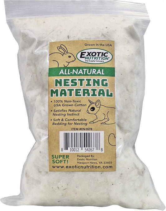 All-Natural Nesting Material (4 oz.) - 100% Cotton Eco-Friendly Animal Bedding - For Sugar Gliders, Squirrels, Hamsters, Rabbits, Chinchillas, Rats, Mice, Gerbils, Guinea Pigs and Other Small Pets-PawvioPets