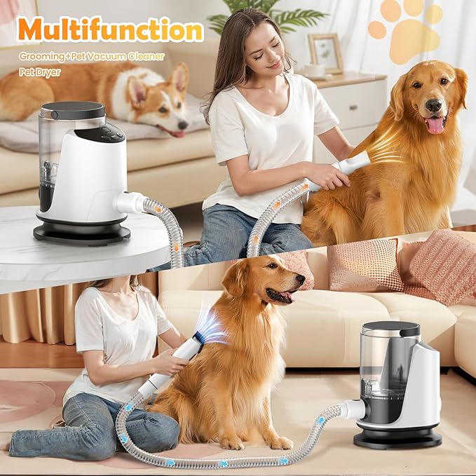 Dog Grooming Vacuum & Dryer & Clippers for Shedding Grooming, 3L Canister for Large Dog, 3 in 1 Grooming Kit for Dogs at Home, Adjustable Temperature and Airflow Pet Grooming Kits.-PawvioPets