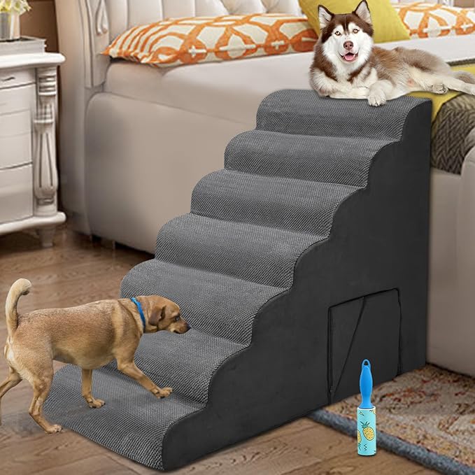 Dog Stairs & Steps for High Beds 30-36 inches High Tall for Large Medium Dogs, LitaiL 30inch 7 Steps Pet Stairs/Steps for High Beds,llDogs, Non-Slip Dog Ramps for Small Dogs and Cats-PawvioPets